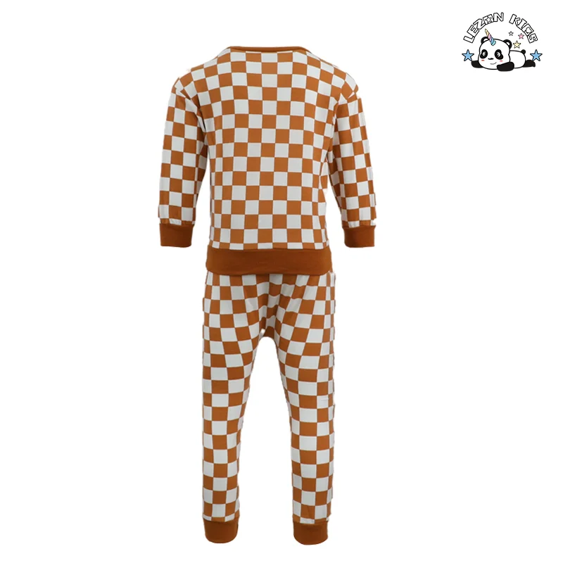 LEZONKIDS - OEM Customizable Wholesale Boys Girls Checkered Baby Clothing Set Long Sleeve Retro Outfit Clothes